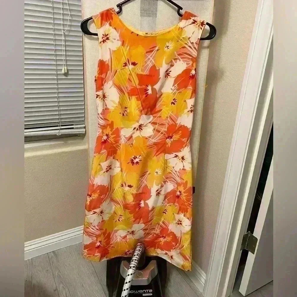 Casual‎ corner 100% silk orange floral summer 90s dress size 4 hobo Y2K
